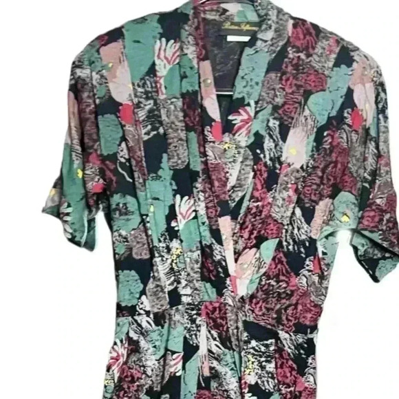 Vtg 80s Positive influence Unique Pattern Pockets accordion pleat dress Sz 3/4 - Picture 2 of 7